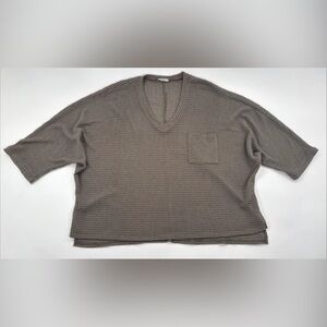 Jodifl Oversized V-Neck Tunic Sweater Waffle Knit Womens Small Boho Tan Pocket